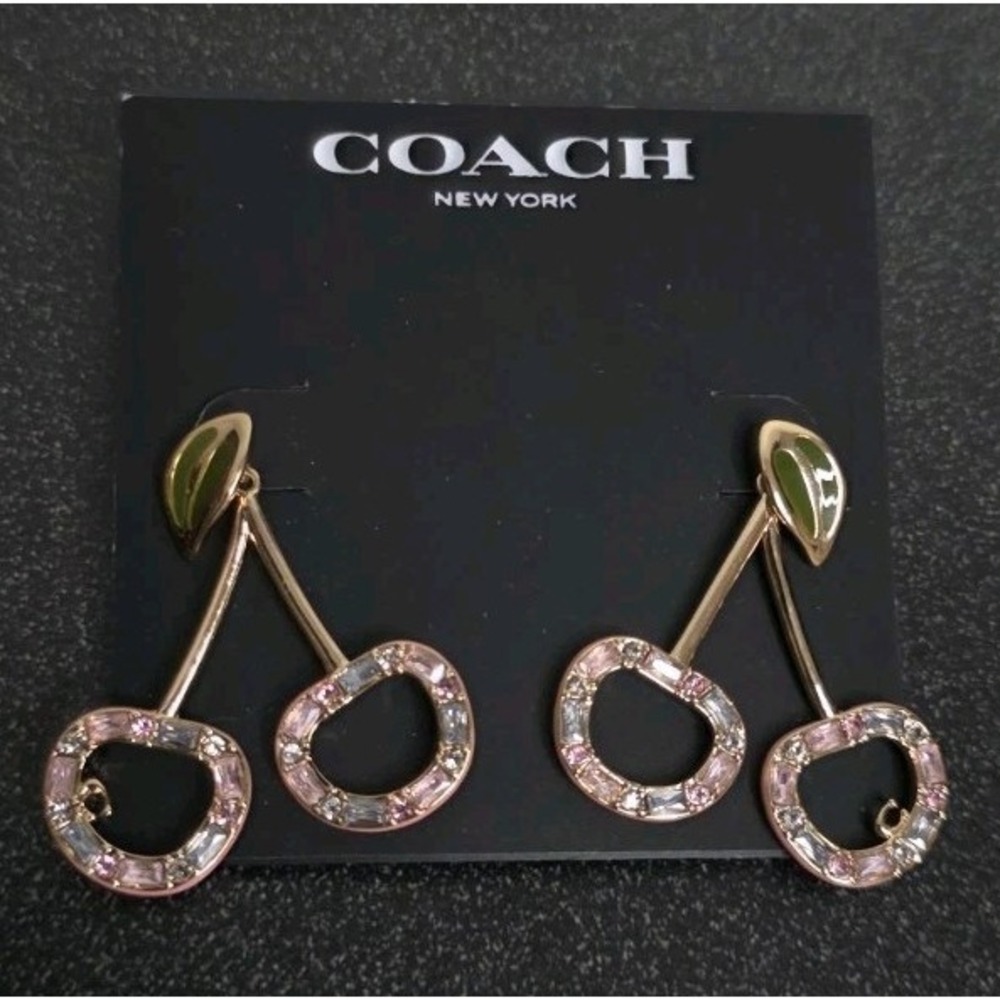 New Coach Rhinestone‎ Pink Cherry Drop Gold Earrings Pinup Core